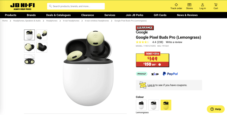 JB Hi-Fi: Google Pixel Buds Pro (Lemongrass) – Was $299, now $149